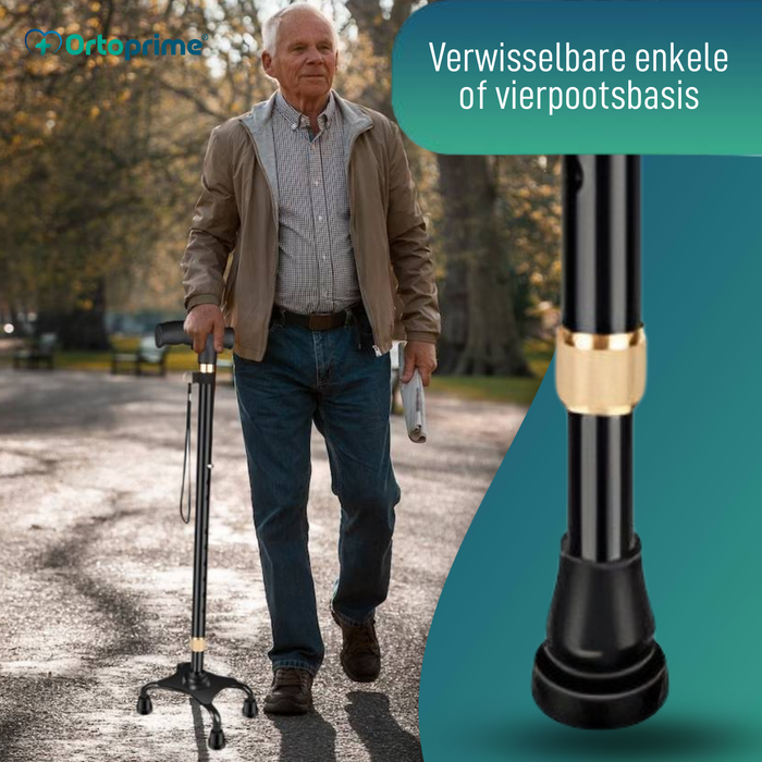 Verstelbare 4-poots Wandelstok | Verwisselbare Voet