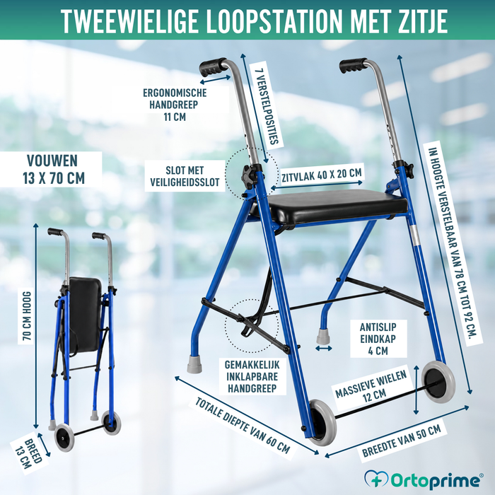 Rollator voor Ouderen 2 Wielen | Plooiende Rollators voor Volwassenen