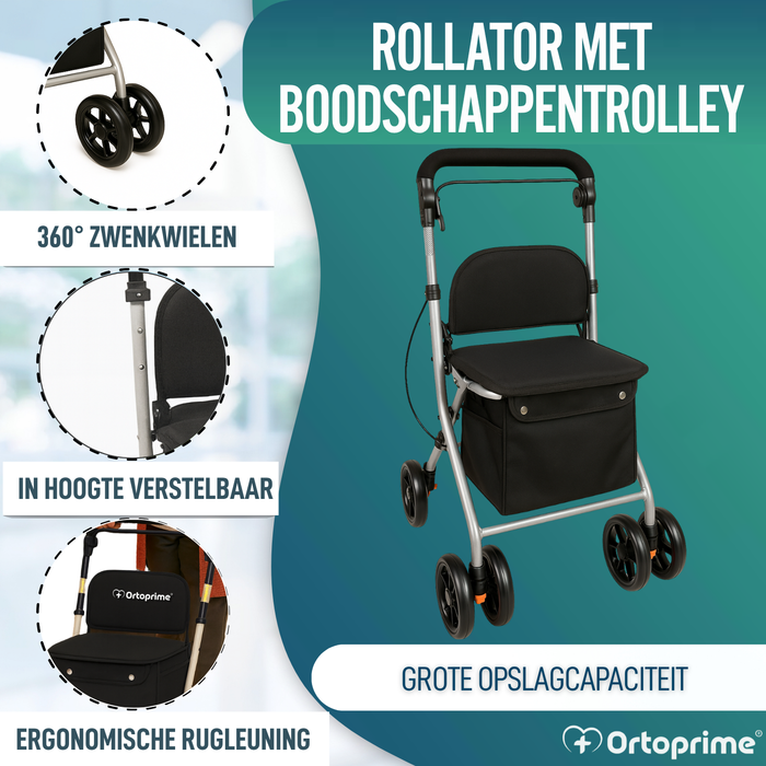 Opvouwbare Rollator voor Volwassenen met Boodschappenmand