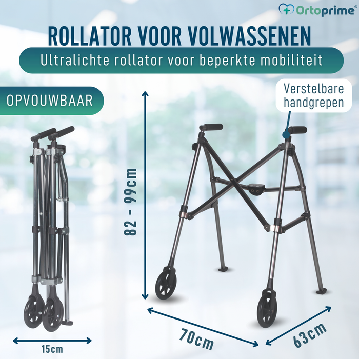 Ultralichte Opvouwbare Rollator Met 2 Wielen | In Hoogte Verstelbaar