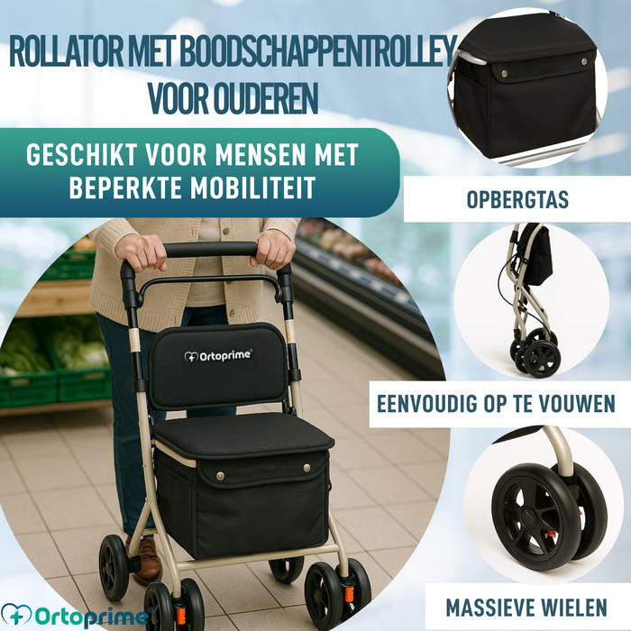 Opvouwbare Rollator voor Volwassenen met Boodschappenmand
