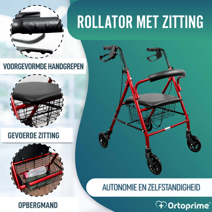 Aluminium Rollator met Remmen en Gewatteerde Zitting