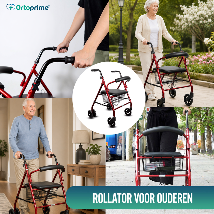 Rollator van Aluminium met Rem en Gewatteerde Zitting