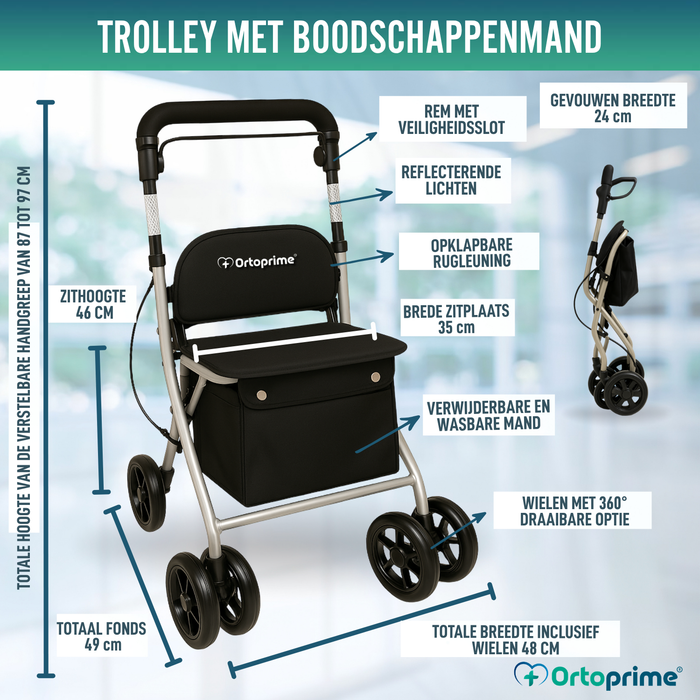 Opvouwbare Rollator voor Volwassenen met Boodschappenmand