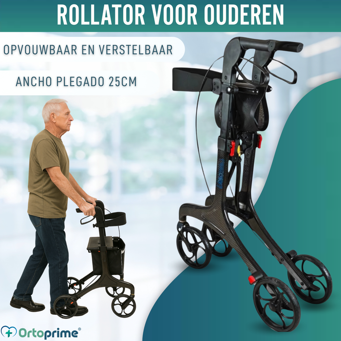 Vouwbare Rollator voor Volwassenen met Zitje | Koolstofvezel