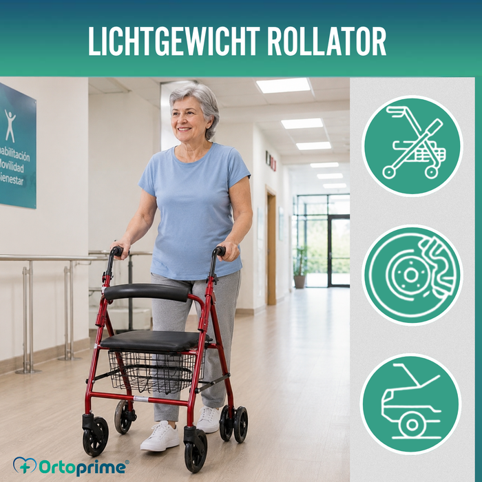Rollator van Aluminium met Rem en Gewatteerde Zitting