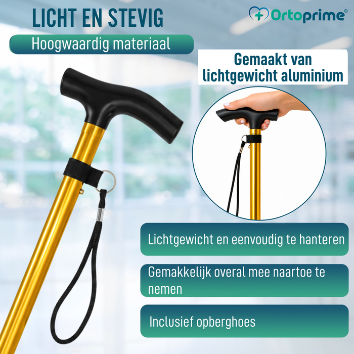 Opvouwbare Verstelbare Wandelstok | Goudkleurig