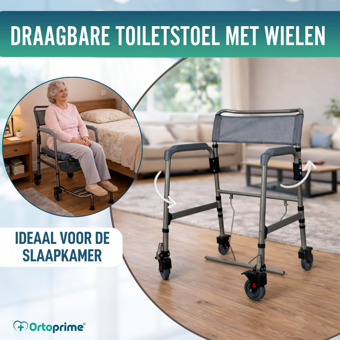Opvouwbare Toiletstoel met Wielen | Mobiel Toilet