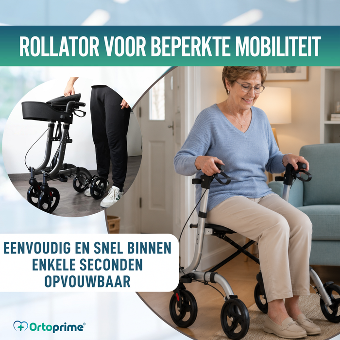 Rollator voor Ouderen Aluminium 4 Wielen Opvouwbaar Zitje en Remmen