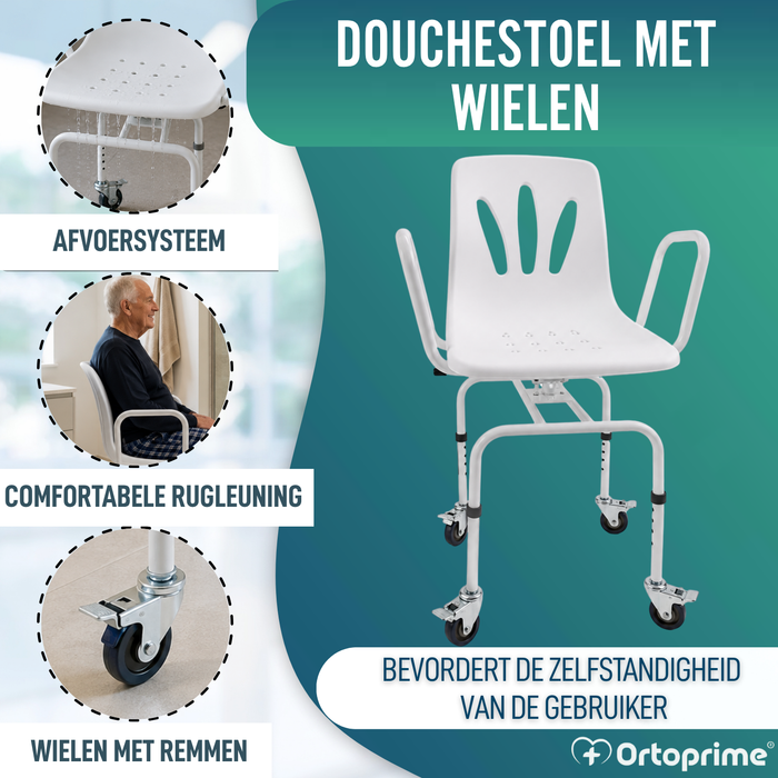 Draaisteel voor Douche 360º met Wielen | Douchestoel Volwassenen