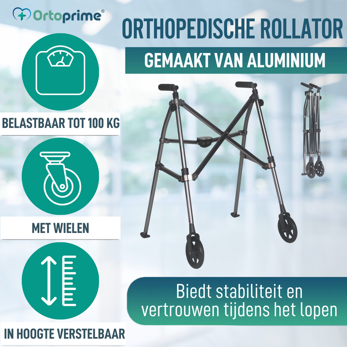 Ultralichte Opvouwbare Rollator Met 2 Wielen | In Hoogte Verstelbaar