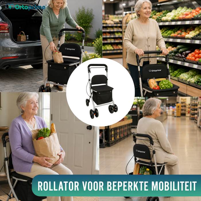 Opvouwbare Rollator voor Volwassenen met Boodschappenmand