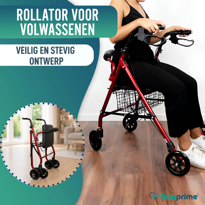 Aluminium Rollator met Remmen en Gewatteerde Zitting