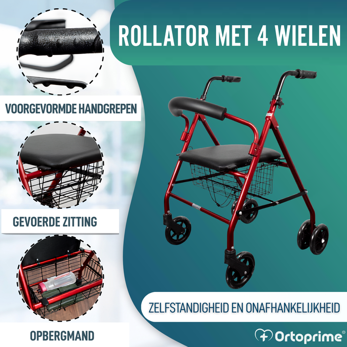 Rollator van Aluminium met Rem en Gewatteerde Zitting