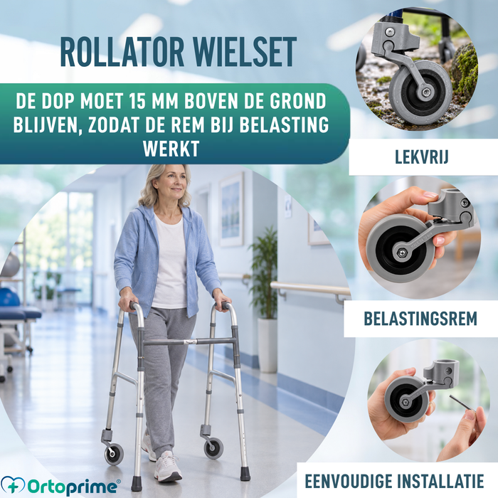 Set van 2 Wielen voor Rollators en Looprekken 22, 25 en 30 mm