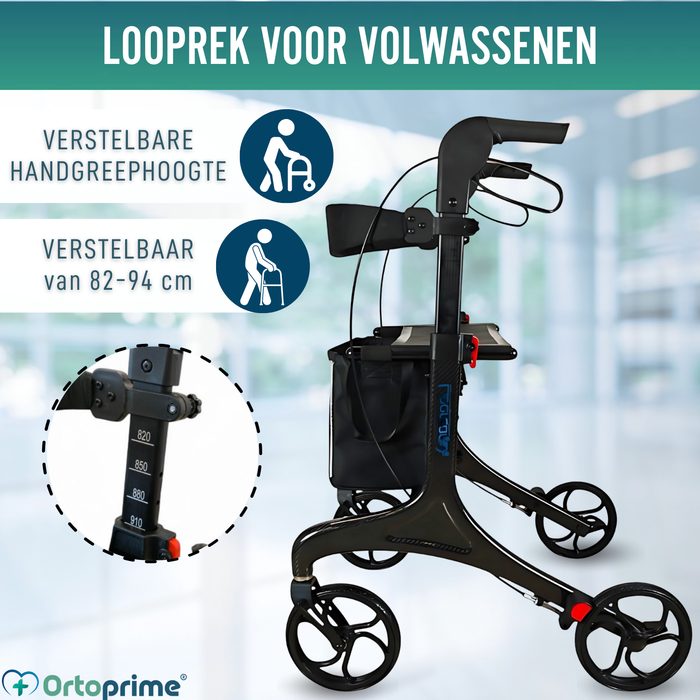 Vouwbare Rollator voor Volwassenen met Zitje | Koolstofvezel
