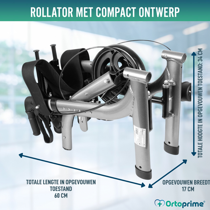 Rollator voor Ouderen Aluminium 4 Wielen Opvouwbaar Zitje en Remmen