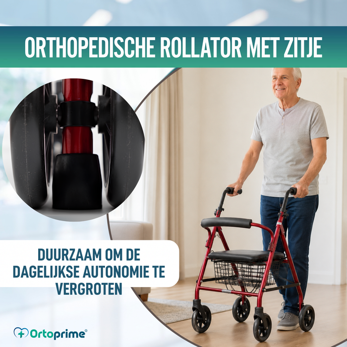 Rollator van Aluminium met Rem en Gewatteerde Zitting