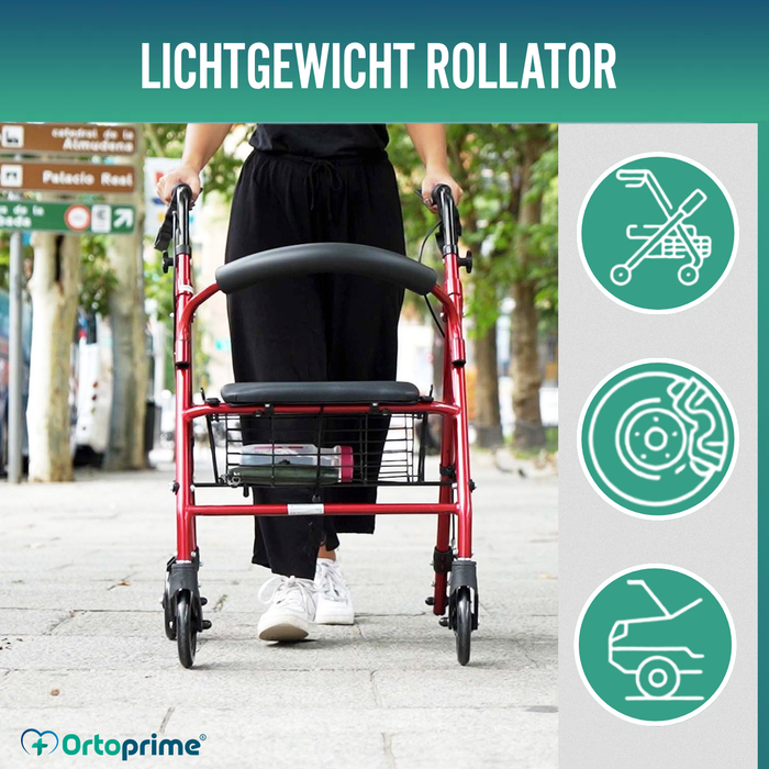Aluminium Rollator met Remmen en Gewatteerde Zitting