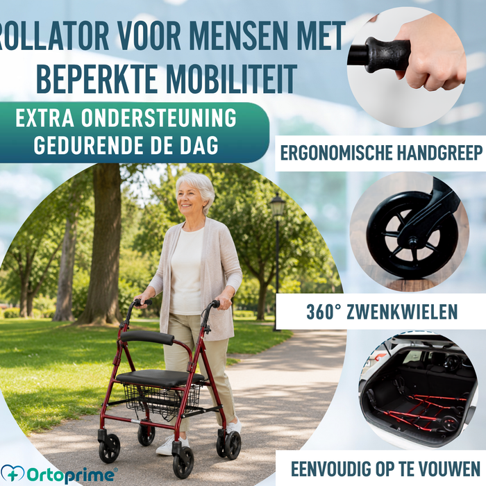 Rollator van Aluminium met Rem en Gewatteerde Zitting
