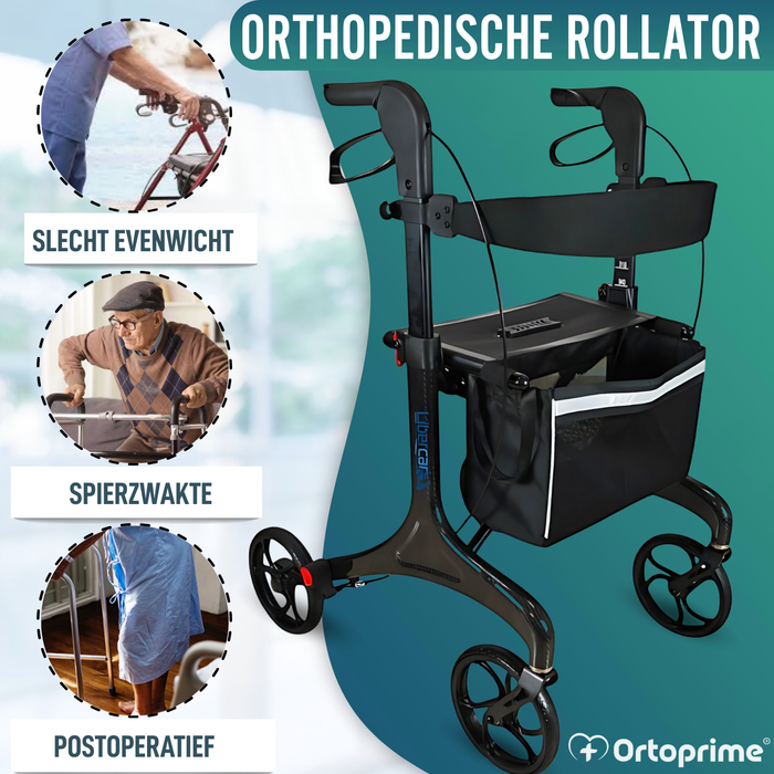 Vouwbare Rollator voor Volwassenen met Zitje | Koolstofvezel