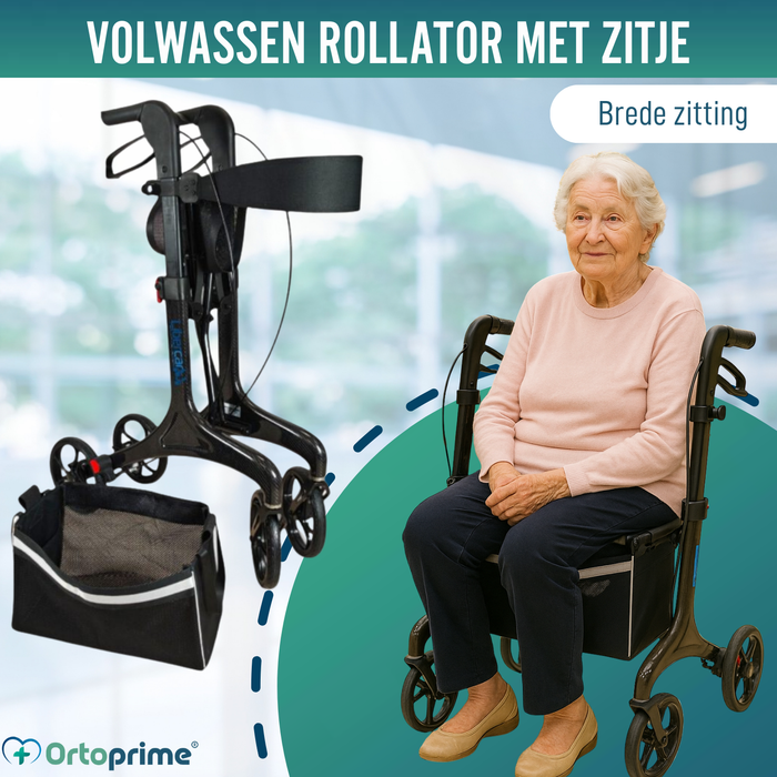 Vouwbare Rollator voor Volwassenen met Zitje | Koolstofvezel