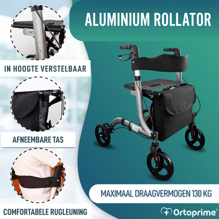 Rollator voor Ouderen Aluminium 4 Wielen Opvouwbaar Zitje en Remmen