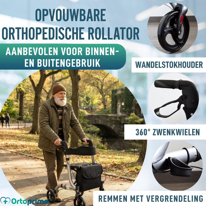 Rollator voor Ouderen Aluminium 4 Wielen Opvouwbaar Zitje en Remmen