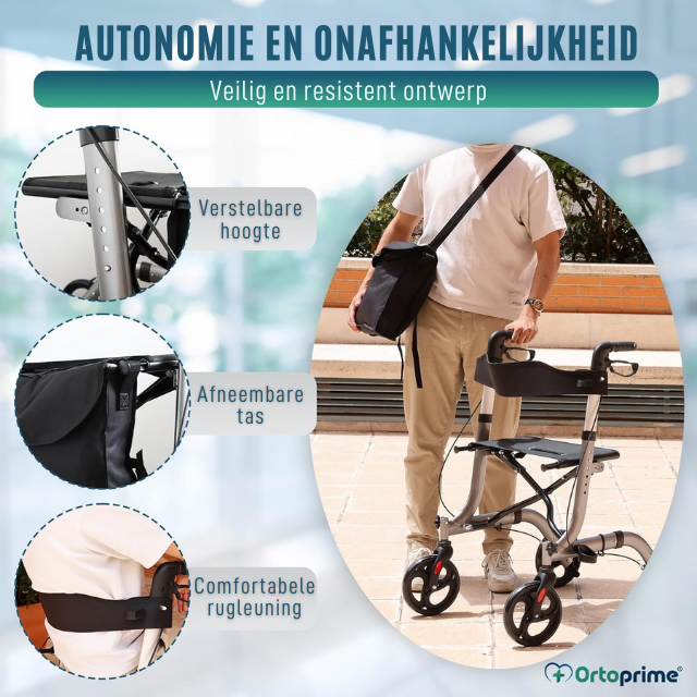 Rollator met zitje en mandje voor buitengebruik