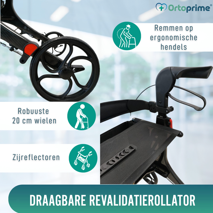 Vouwbare Rollator voor Volwassenen met Zitje | Koolstofvezel