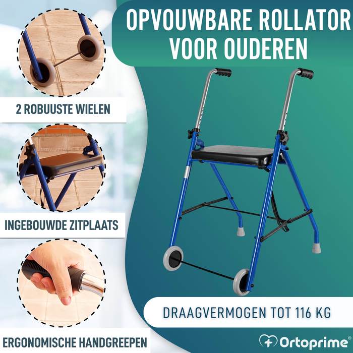 Rollator voor Ouderen 2 Wielen | Plooiende Rollators voor Volwassenen