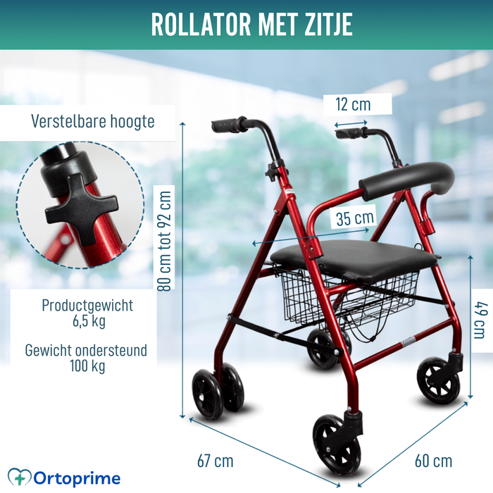 Rollator van Aluminium met Rem en Gewatteerde Zitting