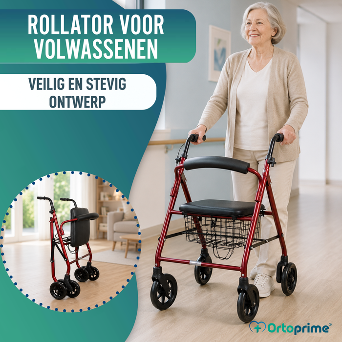 Rollator van Aluminium met Rem en Gewatteerde Zitting