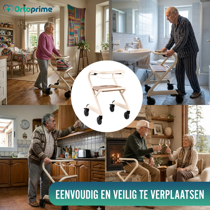 Rollator met Zitje en Centrale Rem | Binnengebruik