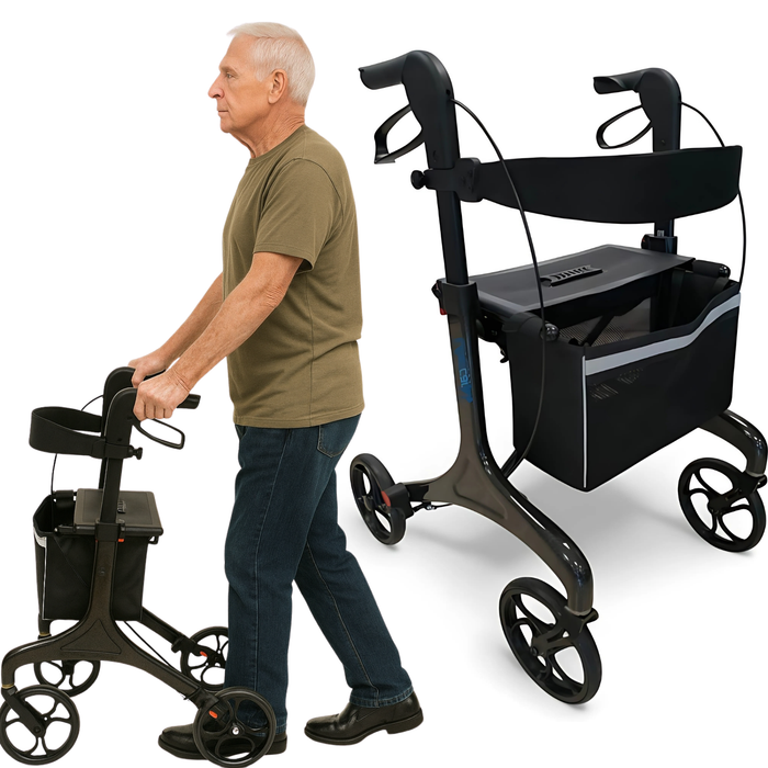 Vouwbare Rollator voor Volwassenen met Zitje | Koolstofvezel
