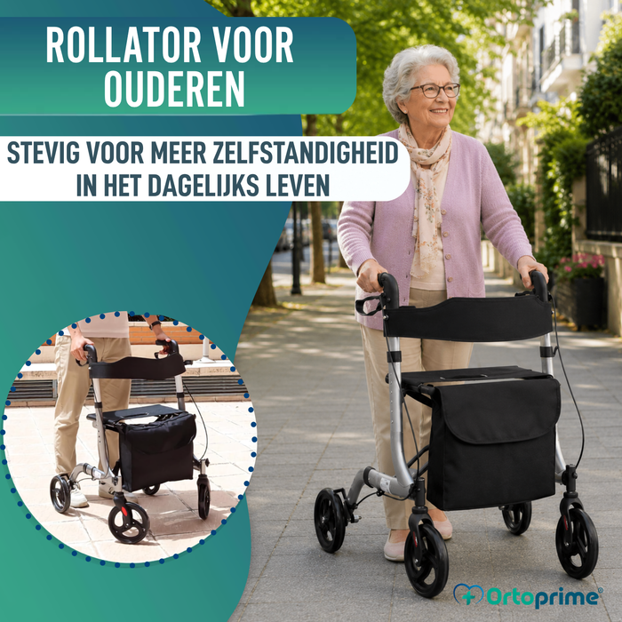 Rollator voor Ouderen Aluminium 4 Wielen Opvouwbaar Zitje en Remmen