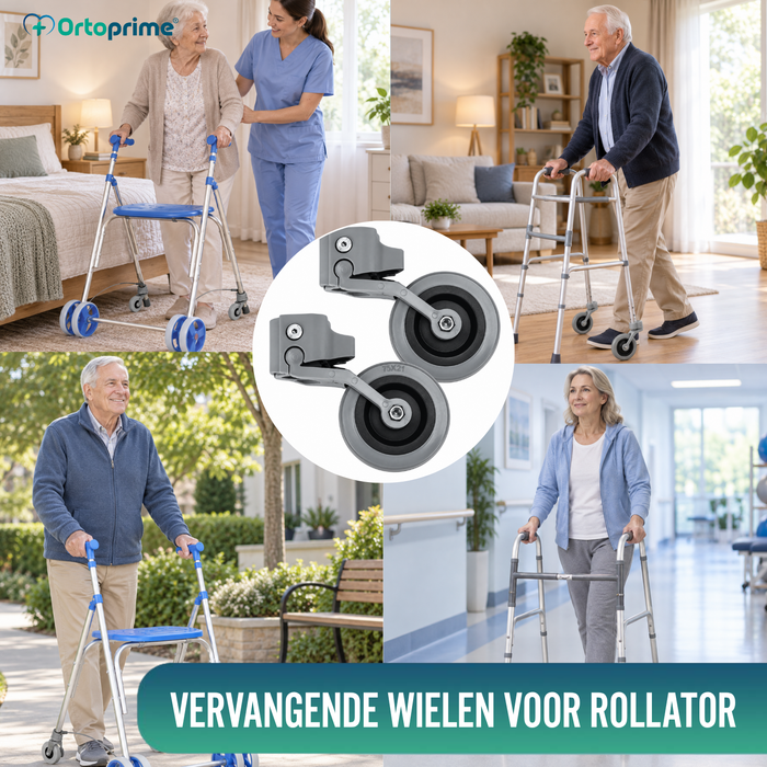 Set van 2 Wielen voor Rollators en Looprekken 22, 25 en 30 mm