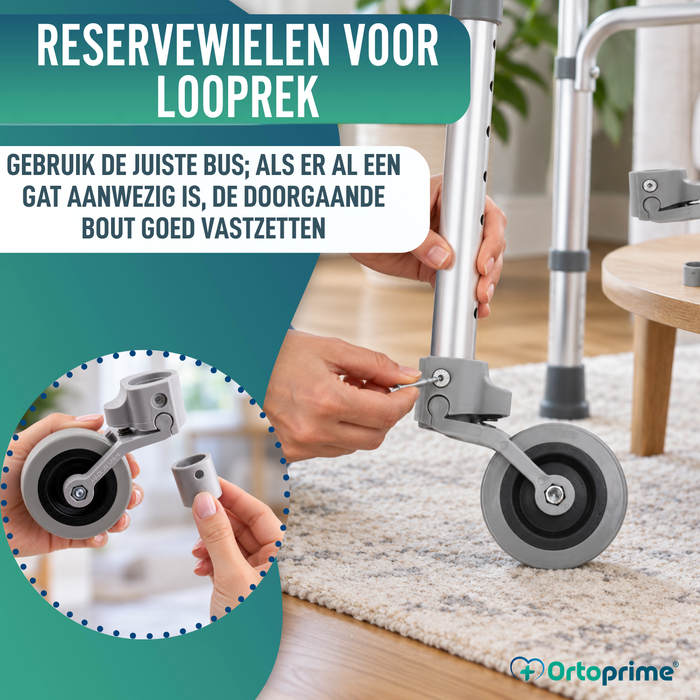 Set van 2 Wielen voor Rollators en Looprekken 22, 25 en 30 mm