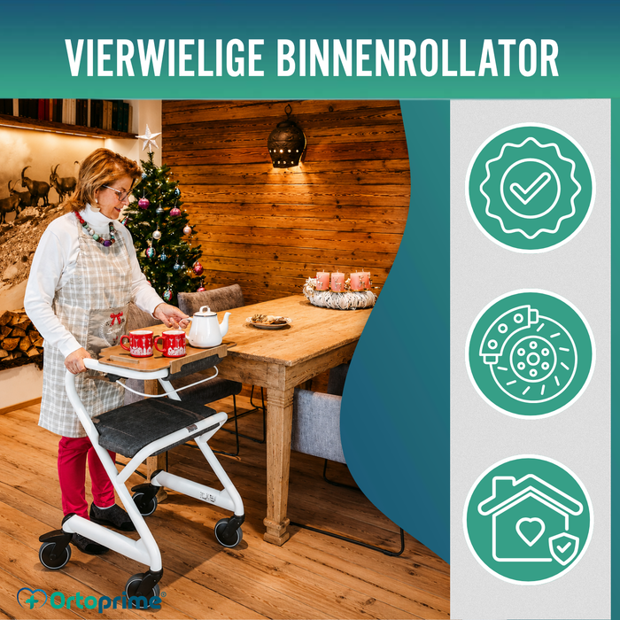 Rollator met Zitje en Centrale Rem | Binnengebruik