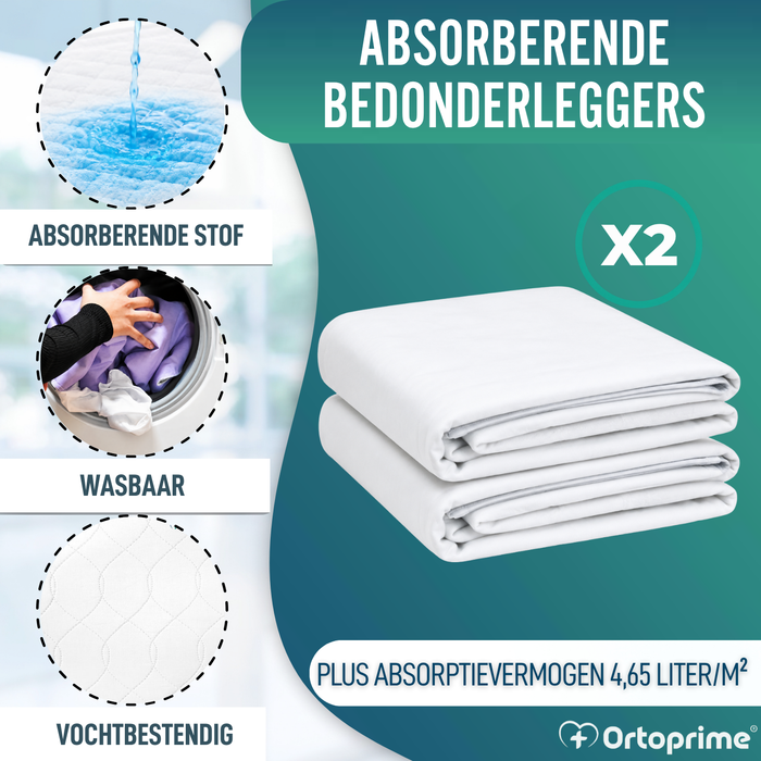 PACK 2 Wasbare Absorberende Onderleggers Bed 90cm Plus 4,65 Liter/m2
