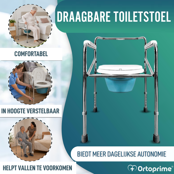 Verstelbare Draagbare WC-stoel met Ingebouwde Toilet en Hoogteverstelling