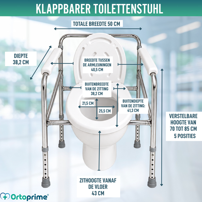 Verstelbare Draagbare WC-stoel met Ingebouwde Toilet en Hoogteverstelling