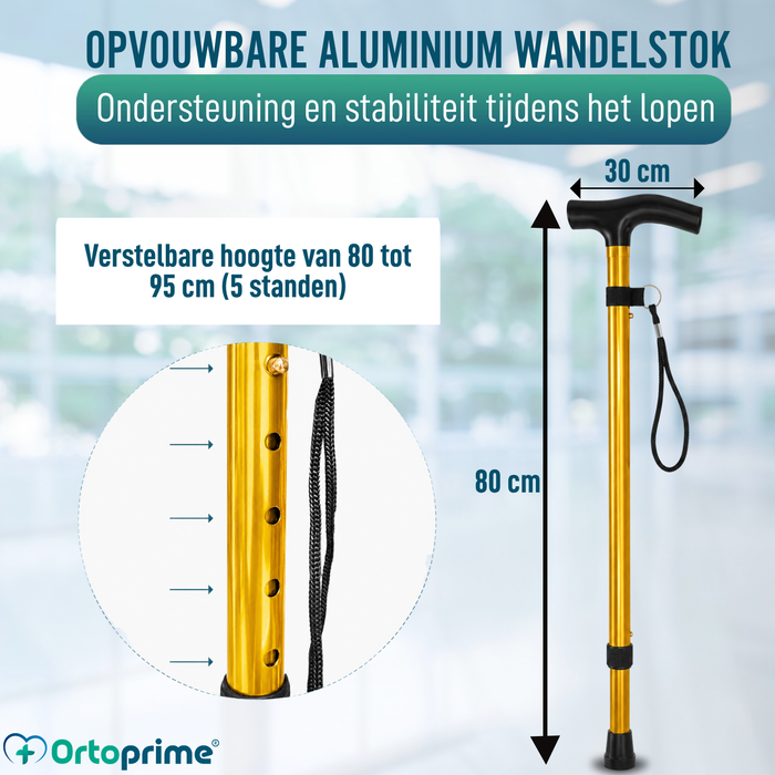 Opvouwbare Verstelbare Wandelstok | Goudkleurig