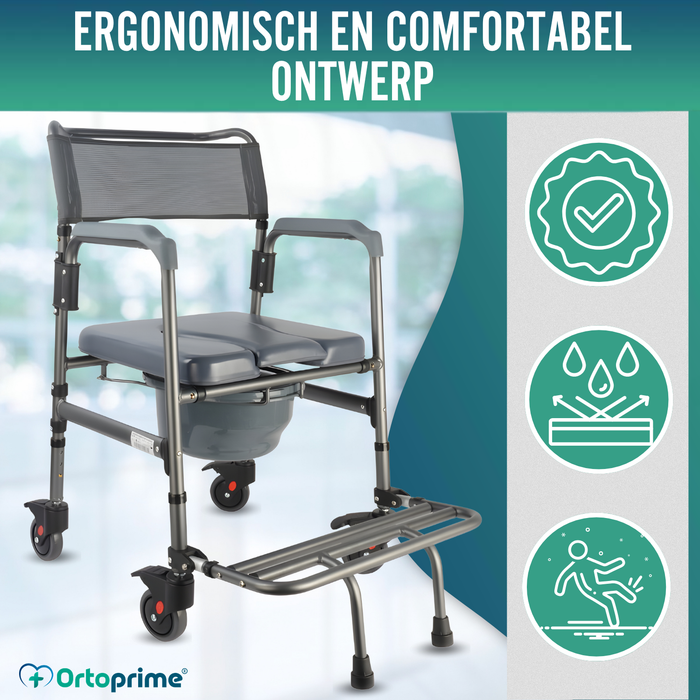Opvouwbare Toiletstoel met Wielen | Mobiel Toilet