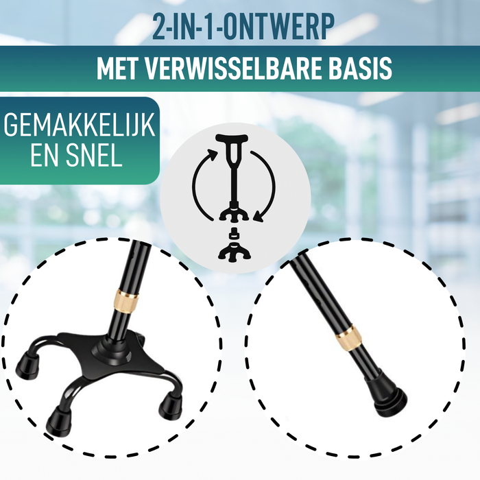 Verstelbare 4-poots Wandelstok | Verwisselbare Voet
