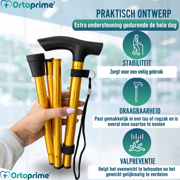 Opvouwbare Verstelbare Wandelstok | Goudkleurig