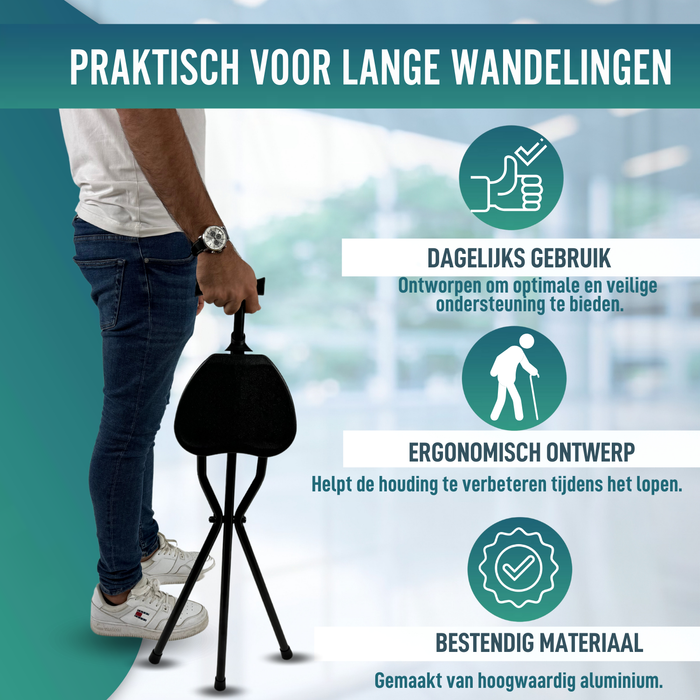 Opvouwbare wandelstok stoel | Wandelstokken senioren inklapbare stoel