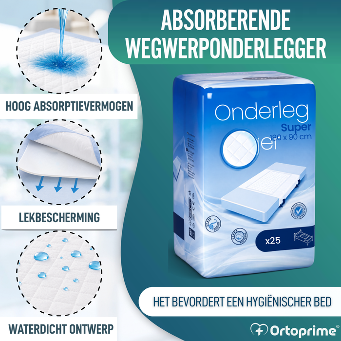 Wegwerp Super Absorberend Incontinentie Onderlegger met Vlies | 90x180 cm