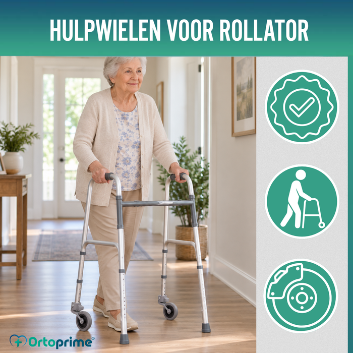Set van 2 Wielen voor Rollators en Looprekken 22, 25 en 30 mm